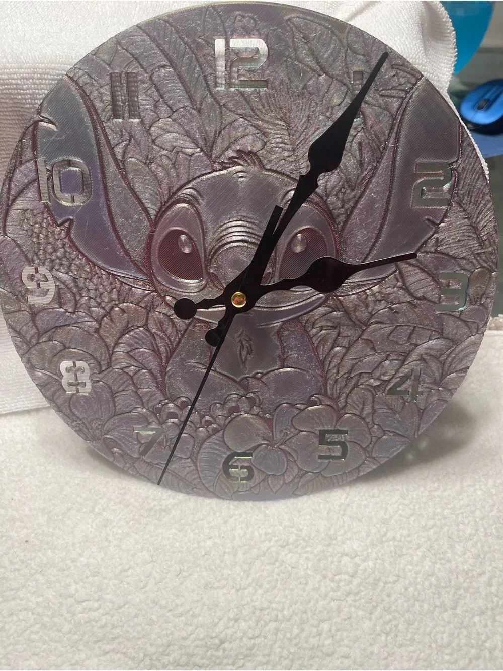 Stitch Embossed Round Wall Clock in Iridescent Lavender 3D print